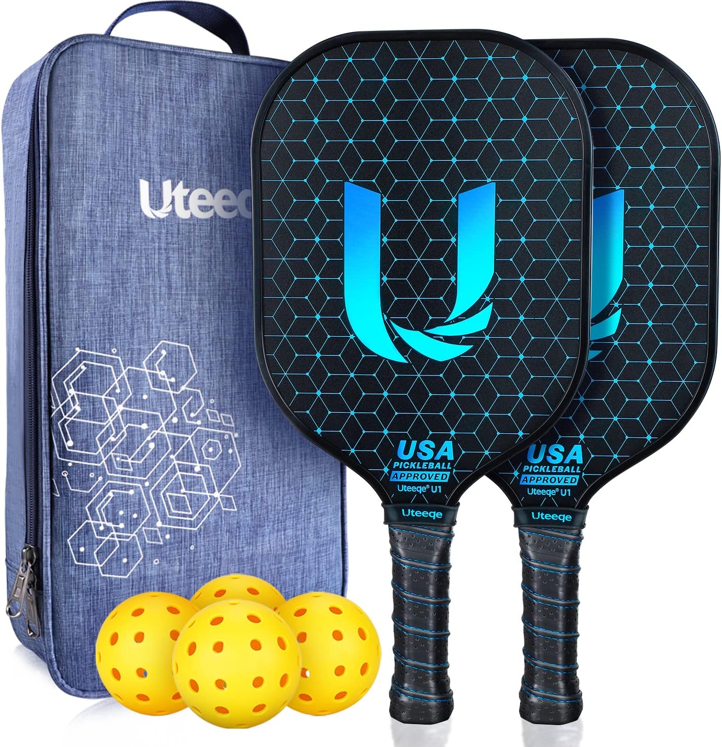 Pickleball Paddles, Graphite Pickleball Paddles Set of 2【Textured High Grit & Spin】【Thermoformed】 USAPA Approved Lightweight Non-Slip Contour Grip Pickleball Rackets Incl. 4 Outdoor Balls & Carry Bag