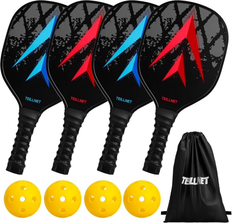 Pickleball Paddles Set – 4 Pickle Ball Paddles Wodden, 1 Pickleball Net Portable, 4 Balls 40 Holes and 1 Carrying Bag, Weather-Resistant Metal Frame, Pickleball Gifts Set for Outdoor Indoor Driveway Pickleball Paddles Set – 4 Pickle Ball Paddles Wodden, 1 Pickleball Net Portable, 4 Balls 40 Holes and 1 Carrying Bag, Weather-Resistant Metal Frame, Pickleball Gifts Set for Outdoor Indoor Driveway