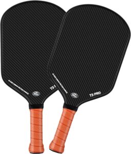 Pickleball Paddle – 3K Raw Carbon Fiber Surface (CFS) + Carbon Abrasion Surface (CAS) with High Grit & Spin, Sure-Grip Elongated Handle, Pickle Ball Paddle with 16mm Polypropylene Honeycomb Core