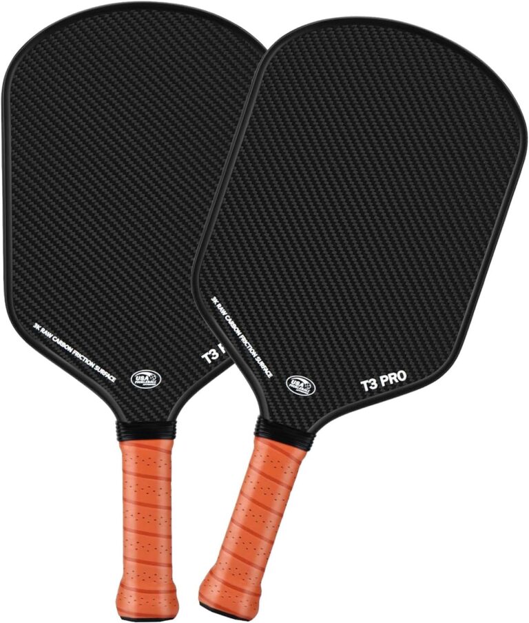 Pickleball Paddle – 3K Raw Carbon Fiber Surface (CFS) + Carbon Abrasion Surface (CAS) with High Grit & Spin, Sure-Grip Elongated Handle, Pickle Ball Paddle with 16mm Polypropylene Honeycomb Core