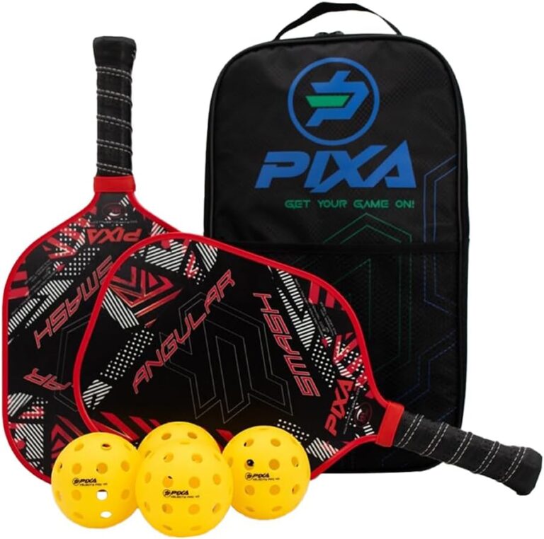 PIXA Angular Smash 13mm Fiberglass Beginner Pickleball Paddle Set of 2, with 4 Outdoor Pickleballs and Oxford Cloth Bag; Great Gift! USAPA Approved