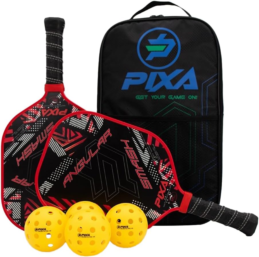 PIXA Angular Smash 13mm Fiberglass Beginner Pickleball Paddle Set of 2, with 4 Outdoor Pickleballs and Oxford Cloth Bag; Great Gift! USAPA Approved PIXA Angular Smash 13mm Fiberglass Beginner Pickleball Paddle Set of 2, with 4 Outdoor Pickleballs and Oxford Cloth Bag; Great Gift! USAPA Approved