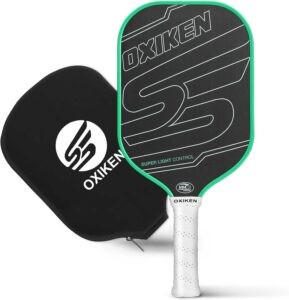 OXIKEN 16 mm Pickleball Paddles USAPA Approved T700 Carbon Fiber Surface (CFS) 8.3oz Pickle Paddle, Thermoformed High Grit & Spin, 5.5” Elongated Handle, Anti Slip Sweat Absorbing Grip with Cover Case