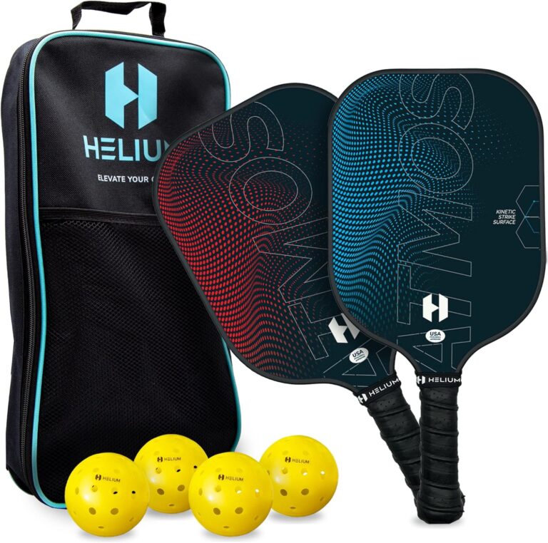 Helium Pro Carbon Fiber Pickleball Paddle Set of 4 – USAPA Certified Pickleball Paddles, High-Spin Texture, Lightweight Honeycomb Core (2 Paddles, 4 Balls, 1 Sports Bag)