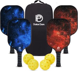 DULCE DOM Pickleball Paddles Set of 2/4 – USAPA Approved, Fiberglass Surface Pickleball Racket with 4 Indoor Outdoor Pickleball Balls and Pickleball Bag, Ideal Training Equipment Gift for Men & Women