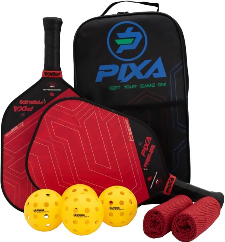 PIXA Fireblade 16mm Fiberglass/Grit Pickleball Paddle Set of 2, w/ 4 Balls and 2 Cooling Towels, Bag; with Grit/Spin!, 16mm, Beginner Racket/Intermediate Racquet, Great Gift! PIXA Fireblade 16mm Fiberglass/Grit Pickleball Paddle Set of 2, w/ 4 Balls and 2 Cooling Towels, Bag; with Grit/Spin!, 16mm, Beginner Racket/Intermediate Racquet, Great Gift!