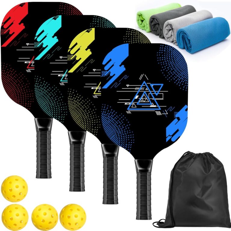 Pickleball Set with 4 Premium Wood Paddles, Cushion Comfort Grip, 4 Cooling Towels, 4 Pickleball Balls & Carry Bag, Pickle Ball Paddle for Men Women Pickleball Set with 4 Premium Wood Paddles, Cushion Comfort Grip, 4 Cooling Towels, 4 Pickleball Balls & Carry Bag, Pickle Ball Paddle for Men Women