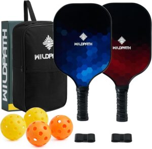 WILDPATH Fiberglass Pickleball Paddles Set of 2 or 4, Lightwight Pickle Ball Rackets 2 or 4 Pack with Polypropylene Core for Beginners