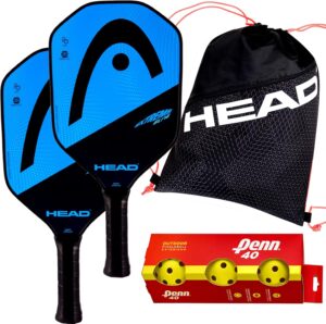 HEAD Extreme Elite Composite 2 Paddle Bundle with Tour Team Drawstring Bag, 3-Pack Penn Outdoor Pickleballs