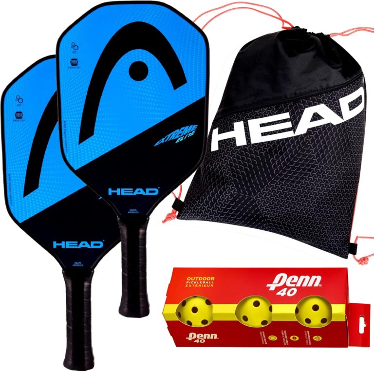 HEAD Extreme Elite Composite 2 Paddle Bundle with Tour Team Drawstring Bag, 3-Pack Penn Outdoor Pickleballs