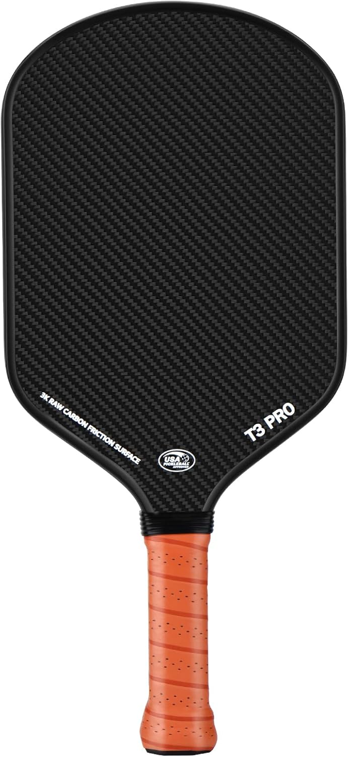 Pickleball Paddle – 3K Raw Carbon Fiber Surface (CFS) + Carbon Abrasion Surface (CAS) with High Grit & Spin, Sure-Grip Elongated Handle, Pickle Ball Paddle with 16mm Polypropylene Honeycomb Core