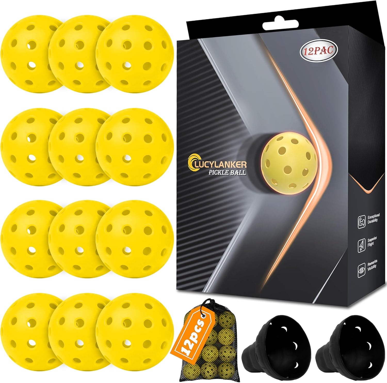 Outdoor Pickleball Balls – 40 Holes With Mesh Bag & 2 Ball Retrievers, USAPA High Bounce & Durable for All Style Paddle & Court