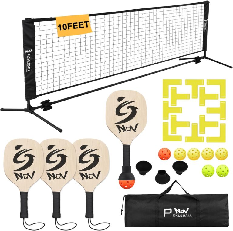 NQV Pickleball Set with Net-10FT Half Court Size Pickleball Net+Wood Pickleball Paddles+Pickle Balls+Ball Retrievers+Pickleball Court Marking Kit, Portable Driveway Outdoor Indoor for Beginners Pros NQV Pickleball Set with Net-10FT Half Court Size Pickleball Net+Wood Pickleball Paddles+Pickle Balls+Ball Retrievers+Pickleball Court Marking Kit, Portable Driveway Outdoor Indoor for Beginners Pros