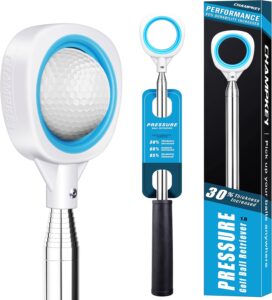 CHAMPKEY Pressure Golf Ball Retriever Performance Version – Thicken Stainless Steel Shaft with Rubber Grip Golf Retriever – Available in 9Ft / 12Ft / 14.5Ft / 16.3Ft (12FT)