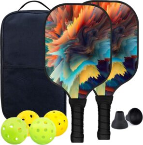 Pickleball Paddles Set of 2, USAPA Approved Fiberglass Pickleball Paddles with Pickleball Ball Retrievers, Lightweight Durable Pickleball Rackets Set for Men Women