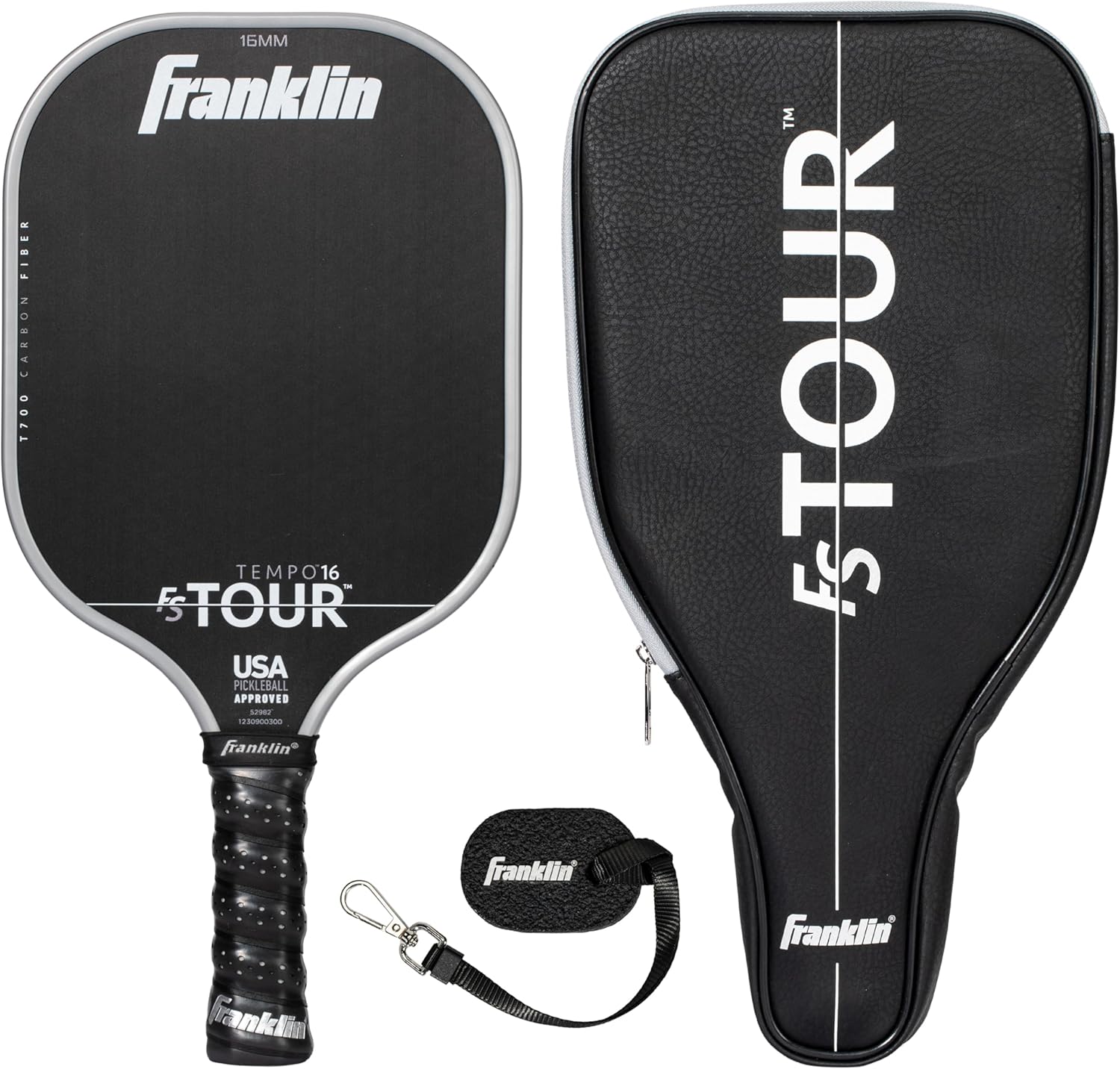 Franklin Sports Pro Pickleball Paddle Set – FS Tour Series Carbon Fiber Paddle, Cover + Eraser – 14mm + 16mm